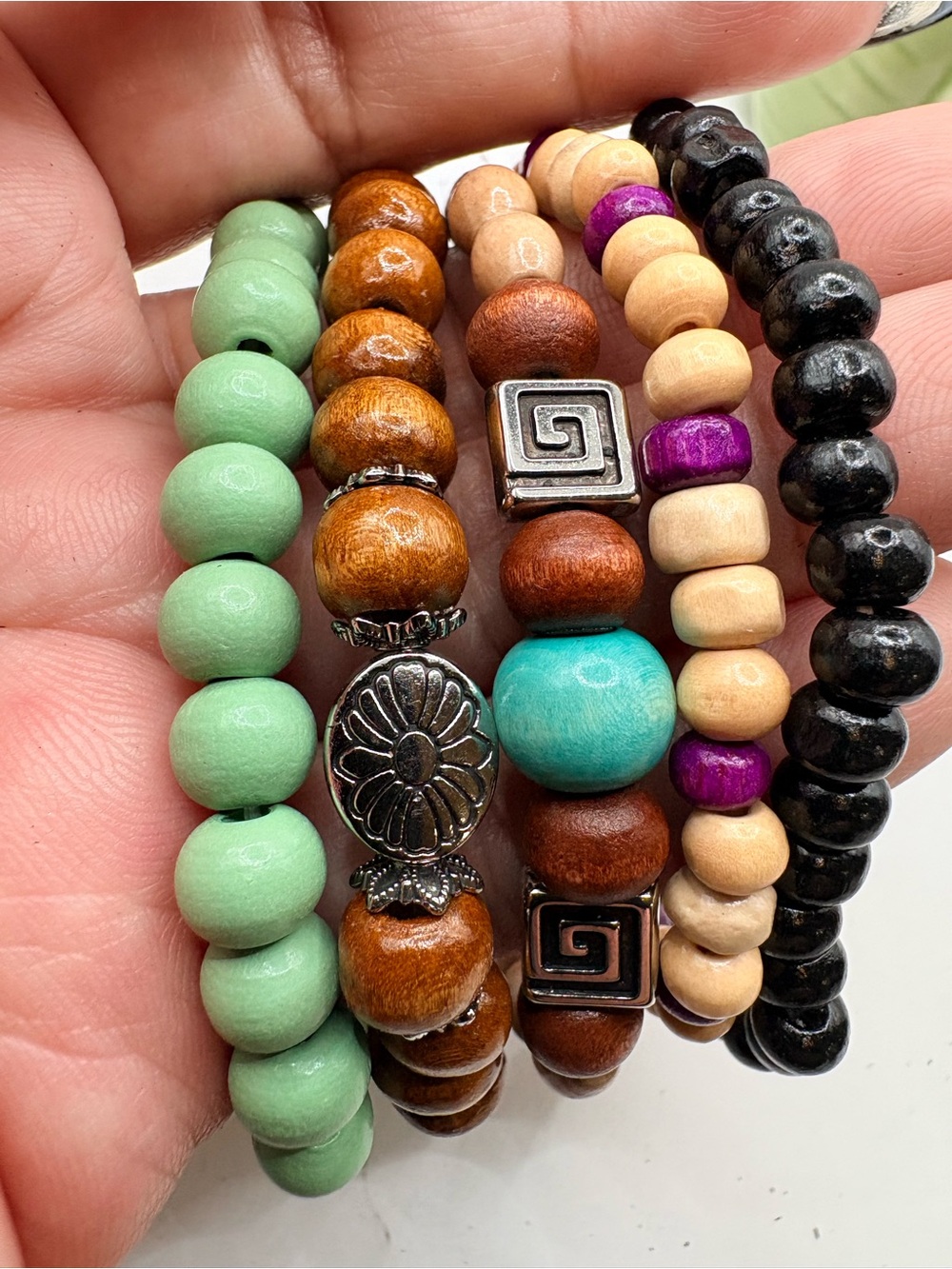 Fashion Jewelry Turquoise, Brown, Black & Purple Beaded Bracelet Set of 5